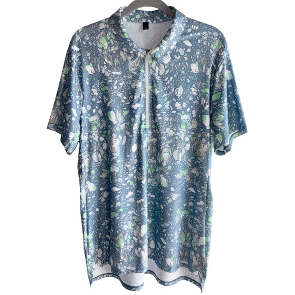 Lululemon Mens Terrazzo Marble Blue Vented Tennis Activewear Polo Shirt Sz Large - Picture 3 of 13